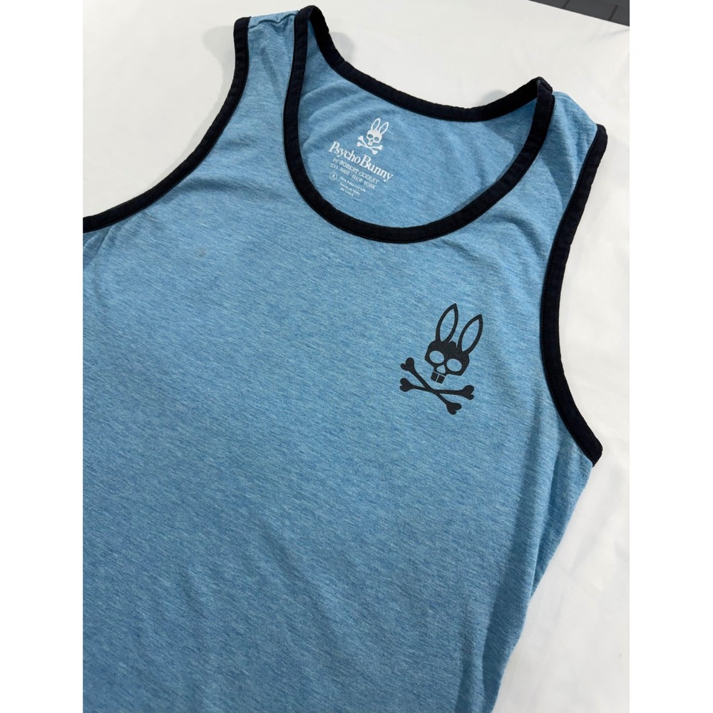 Psycho Bunny Mens Pima Cotton Tank Top Heather Blue Logo Size 5 L